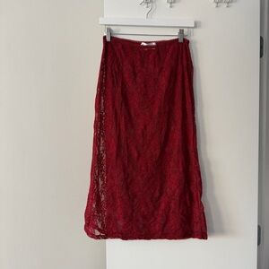 Chic Maroon Lace Midi Skirt
